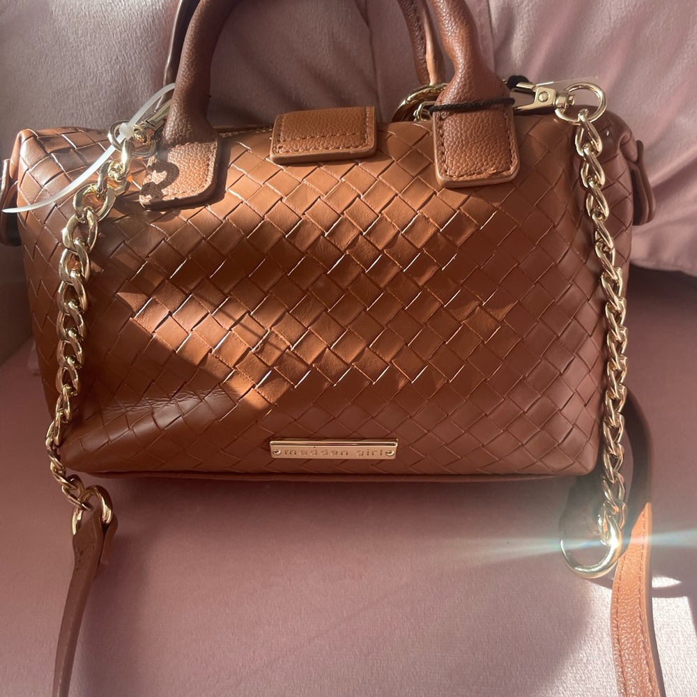 Steve Madden Brown Woven Mini Satchel with Gold Hardware - Picture 2 of 4